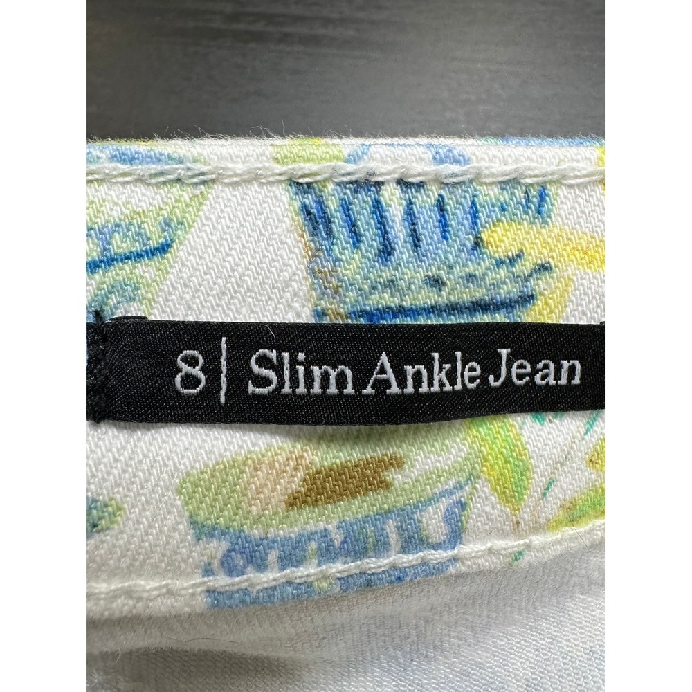 Talbots Slim Ankle Jean Women 8 White Blue Green Chinoiserie Ginger Jar Print - Picture 4 of 7